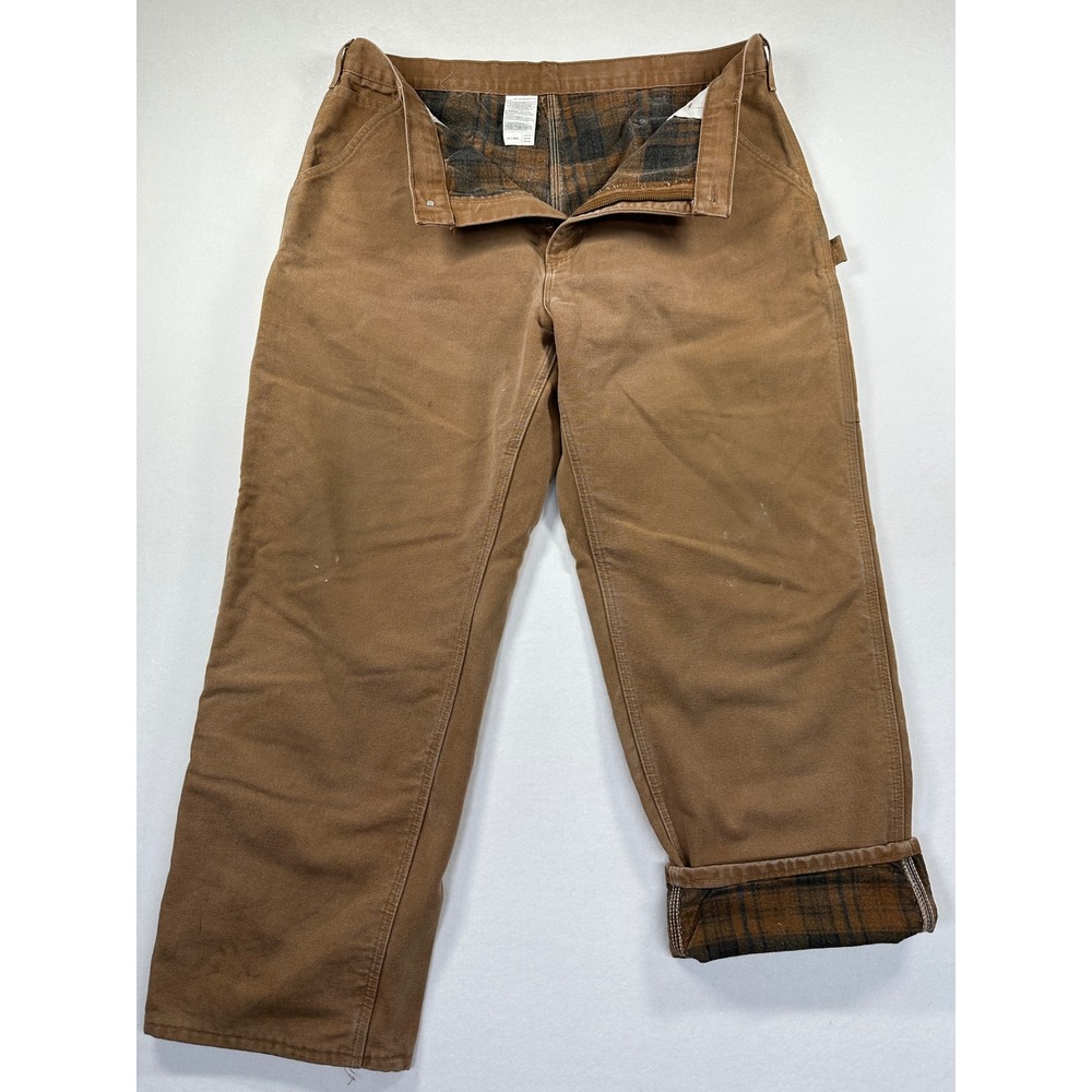 Vintage Carhartt Flannel Lined Duck Pants USA Union Made 40x30 B111 BRN Grunge